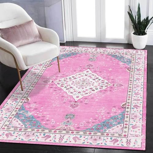Rug-QJDDUP Tappeto Pelo corto Morbido,Fuchsia,60 x 90 cm,Stampa floreale tradizionale multicolore rosa fucsia moderna,Salotto, Camera da letto, Soggiorno, Cucina, Lavabile in Lavatrice,