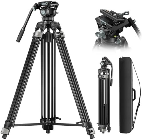 SIRUI Treppiede video con meccanismo a sgancio rapido, resistente treppiede per fotocamera da 190,5 cm con testa fluida a 360° compatibile per DJI RS, per piastra QR Manfrotto per videocamera,