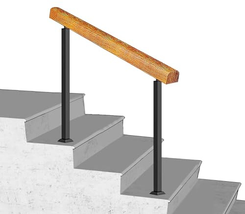 Lanmmraifc Adjustable Wooden Handrail for 3-4 Steps, Outdoor Stair Railing Front Porch Transitional Hand Rail, Interior Exterior Handrail Picket for Outdoor Steps(Height 85cm,130cm/51inch)
