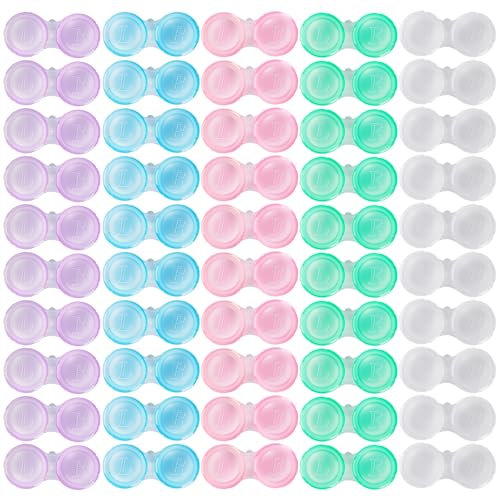 KAOPET 50 Pack Contact Lens Case, Clear Leak-Proof Eye Contact Case Kit in 5 Colors, Portable Contact Lense Case for Home and Travel