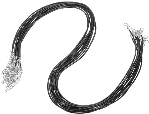 sourcing map 10pcs 24 Inch Waxed Necklace Cord, Bulk Necklace String with Clasp 2mm Waxed Leather Cord Rope for Jewelry Making DIY Bracelet Pendant,Black