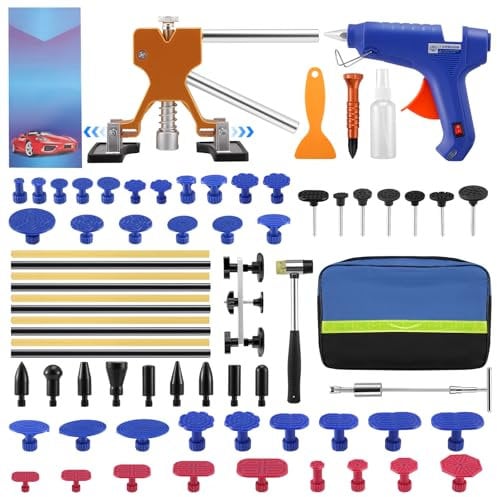 Luqixcey 75 PCS Car Dent Repair Kit,Car Dent Puller Kit with Lifter Dent Remover,Slide Hammer,100W Hot Glue Gun,T Bar and Metal Bridge Puller,Paintless Dent Removal Kit for Vehicle Dent Removal