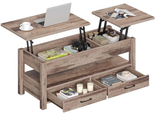 Rolanstar Couchtisch Höhenverstellbar, Couchtisch Holz mit Stauraum, Wohnzimmertisch Höhenverstellbar, Tisch Wohnzimmer mit Schublade