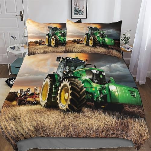 AAPZY Traktor 3D Bettgarnitur 2teilig Set - Bettbezug Erwachsene Teenager Kinder Mikrofaser Bettwäsche-Sets 3tlg Mit Kissenbezug, Bügelfrei Und Weich Bettbezüge Single (135x200cm)