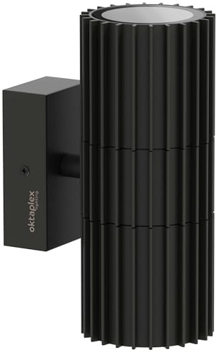Oktaplex Para Aluminium Außenlampe IP44 Wandleuchte Aussen Schwarz 230V | 2x GU10 Fassung, Up and Down Außenleuchte