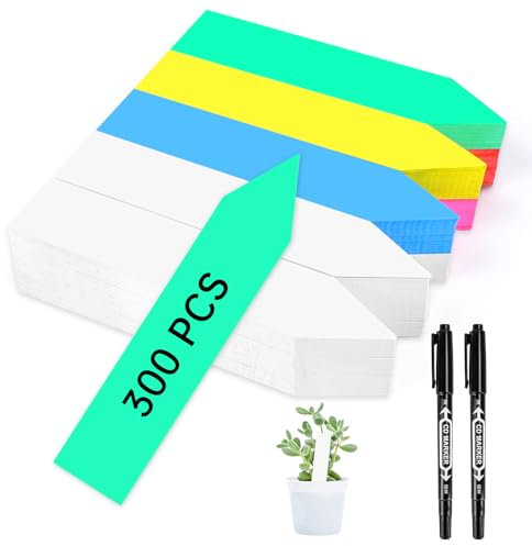 MINISOISO 300 Pezzi Etichette per Piante con Pennarello, Targhette per Piante Plastica, Targhette per Piante Impermeabili Multicolore per Vivai, Semi, Piante ed Erbe Aromatiche, 10 x 2 cm
