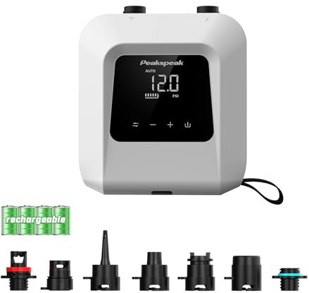 Peakspeak 20PSI Elektrische SUP Pumpe mit Akku - Wiederaufladbar, Intelligente Inflation/Deflation, Automatische Abschaltung für SUP-Boards, Kajak,Flügel,Drachen, Zelt, Matratze, Weiß