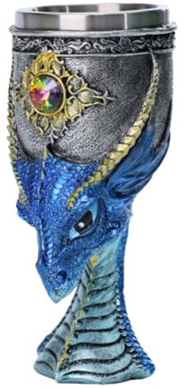 Gunxuny Medieval Blue Dragon Goblet Stark Family GOT Goblet D&D Dragon Dungeons and Dragons Fan Gift Resin with Stainless Steel Lining