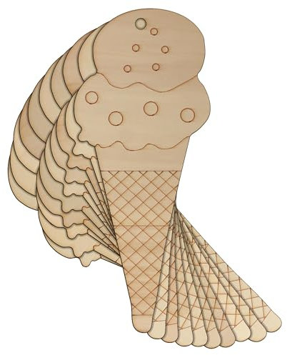 10 cialde in legno a forma di cono gelato, 3 mm, in compensato, per budini da cucina (10 x 4,2 cm, foro centrale superiore)