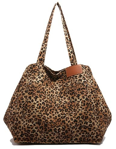 Groß Umhängetasche Schultertasche Damen Leopard Tragetasche, Canvas Handtasche Leopardenmuster Crossbody Tasche, Casual Einkaufstasche Shopper Tote Bag Für Alltag, Büro, Einkaufen, Schule (Stil H)