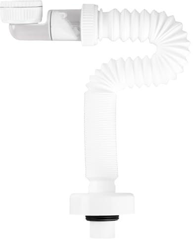 Siphon Lavabo, Evacuation Evier en à l'Épreuve des Odeurs, Siphon Adaptable pour Évier, Siphon Plastique Gain de Place, Tuyau de Vidange Flexible Universel, Extensible 380-930 mm