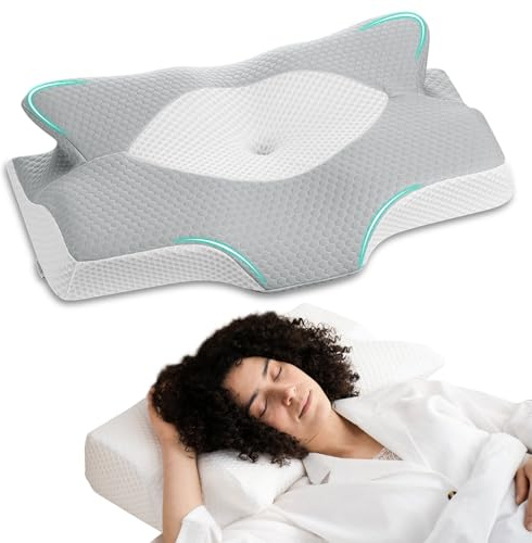 Elviros Orthopädisches Nackenkissen aus Memory Foam, Ergonomisches Kopfkissen Nackenschmerzen, für Rücken, Seiten und Bauchschläfer, Waschbarer, Kühler Kissenbezug, 64×(11,5/13)×40 cm