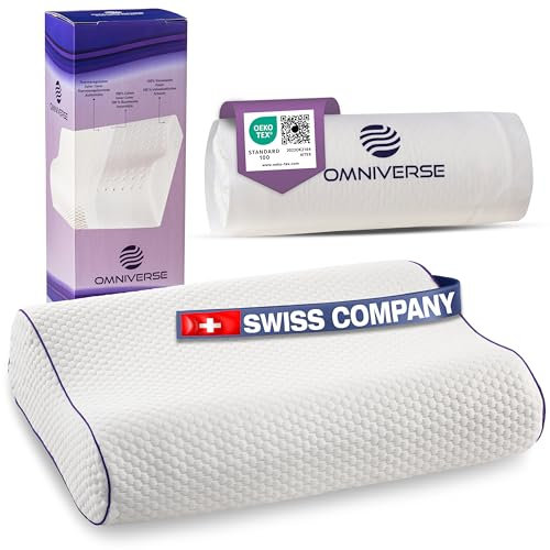 Omniverse, weiches Nackenstützkissen gegen Nackenschmerzen, Seitenschläferkissen, Rückenschläferkissen, Anti Schnarch Kissen, Memory Foam Kissen, ergonomisches Kopfkissen, 60x43x14/12 cm, weiß