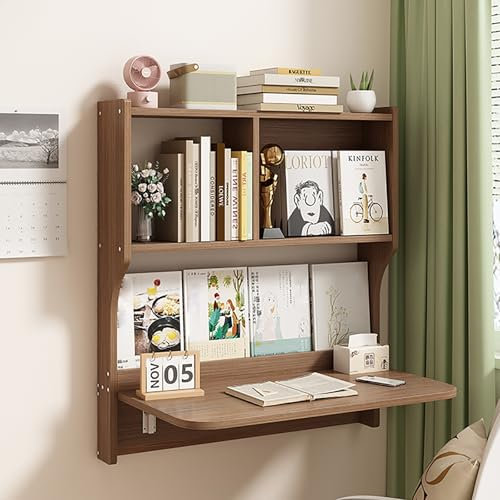 QAZXDRFG Wandklapptisch, Wandklapptisch, kleine klappbare Wandwerkbank, Arbeitstisch, Stabiler, robuster Wandtisch, geeignet für Büros, Schlafzimmer, Arbeitszimmer (braun)