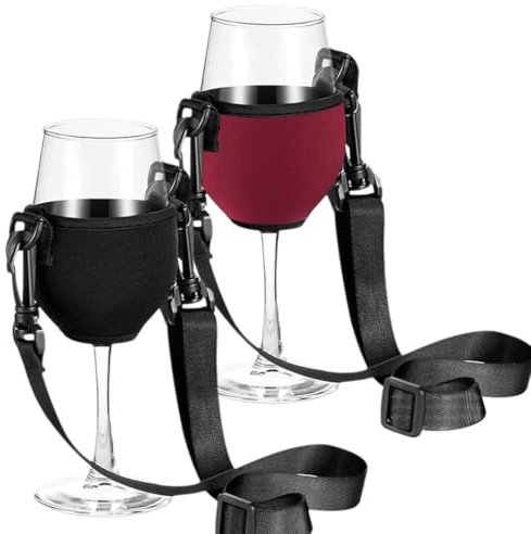 JAWUZ Porte verres suspendu, Porte gobelet festival, Support verre a pied suspendu, Porte gobelet cou (Noir+Rouge)