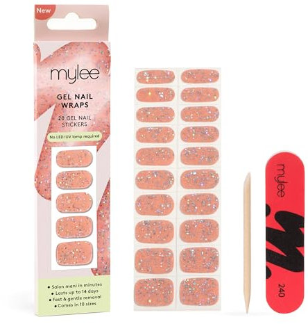 Mylee Gel Nail Wraps [Candy Floss] – 10 Pre-Cured Gel Stickers for Instant Mani – No Lamp Needed, Chip-Resistant, Glossy Finish, Lasts Up to 14 Days – Easy to Apply, Vegan & Cruelty-Free