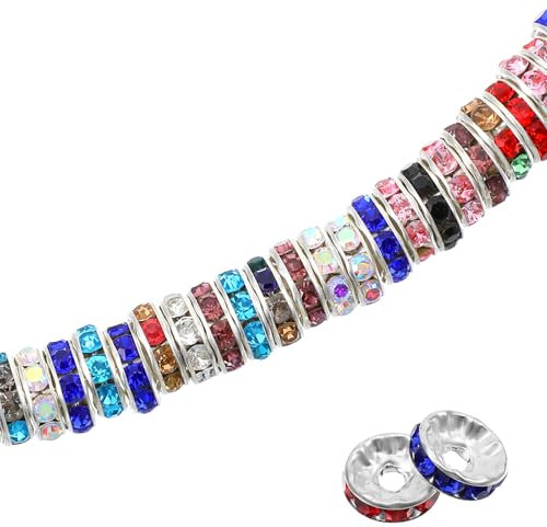 300 cuentas espaciadoras de diamantes de imitación de agujero grande de 10 mm, cuentas espaciadoras redondas plateadas de cristal checo para hacer joyas, abalorios, pulseras, regalos de festivales