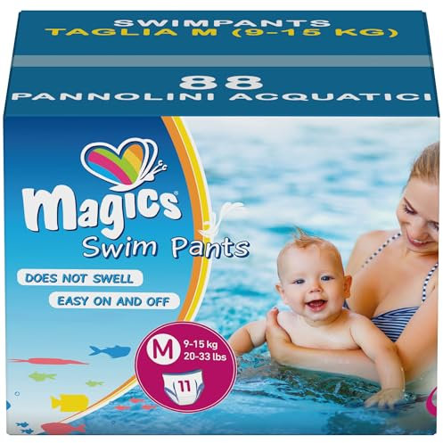 Magics Swim Pants, Pannolini Costumino, Taglia M (9-15kg), Formato Cartone 88 Pannolini Acquatici