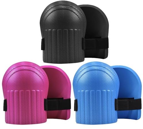 Knieschoner Gartenarbeit Damen Herren, 3 Paar Weiche EVA Schaumstoff Knieschoner zum Arbeiten, Rutschfeste Kniepolster mit Elastischem Riemen für Gartenarbeit, Fliesenarbeiten, Bau, Bodenreinigung