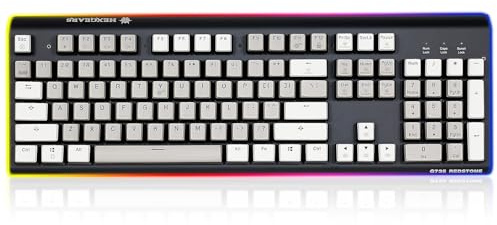 Hexgears GK735 Kabelgebundene mechanische Tastatur in voller Größe, Aluminiumgehäuse für Gamer mit Kailh-Box, weißer Hintergrundbeleuchtung, umgeben von RGB-Lichtstreifen, 104 Tasten, Gaming-Tastatur