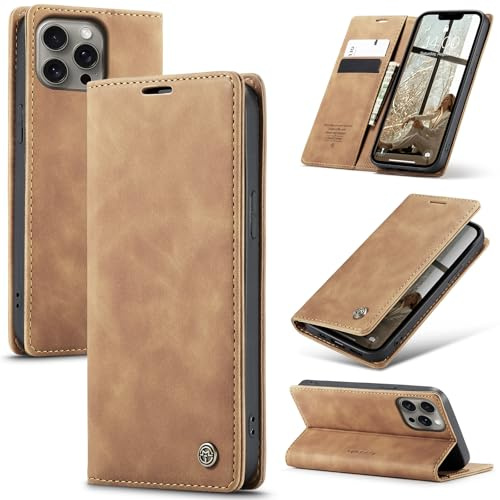 Samokor Handyhülle für iPhone 13 5G Magnet Leder Klapphülle | Premium Leder,Klappbar,Flip Case,Schutzhülle,Tasche,Kartenfach,Standfunktion,Stoßfest,Hülle für iPhone 13,Braun