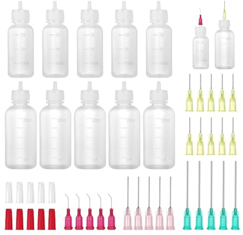 Needle Bottle Applicator, 10Pcs 30+50ml Precision Needle Tip Glue Bottle, Needles Tip Bottles with 25 Dispensing Needles and 10 Caps for Refilling Glue, Craft Art and Acrylic Paint