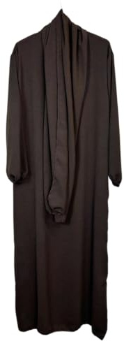 VR2 Denim Ladies Abaya with Scarf Hijab Attached, Long Sleeve Modest Dress for Women, One Size UK 8-18