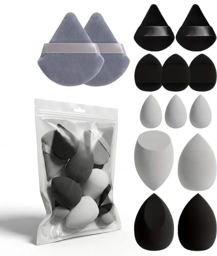 VYNZOR Lot de 14 Éponge de Maquillage, Houpettes pour Poudre, Mini Puffs pour Coussin d'Air, Blenders de Beauté, Mini Mixeurs de Beauté, Éponges pour Fond de Teint Liquide et Poudre Libre (Noir)