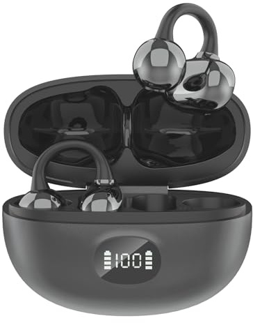 AZJLOOF Open Ear Headphones, Clip On Earphones, 4.5g Lightweight Comfort, Bluetooth 5.4 with Headphone ENC Noise Cancelling Mic, Spatial Audio, 50H Playtime, IPX5 Waterproof for Running Gym (black)