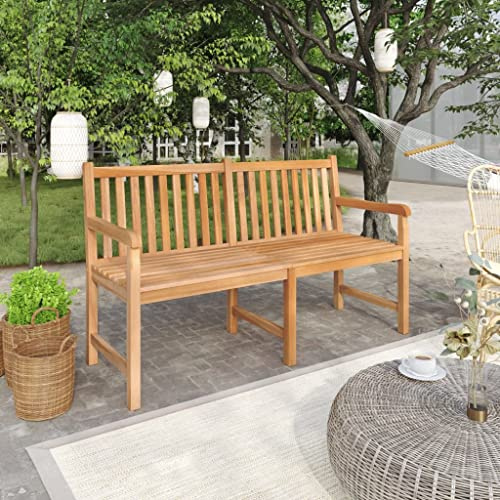 Bucmath Gartenbank 150 cm Massivholz Teak, fein geschliffen, wetterfest für den Außenbereich, robuste Terrassenbank, langlebige Parkbank, Elegante Verandabank