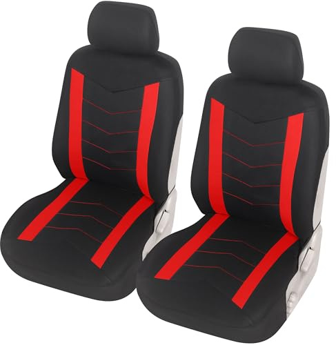Upgrade4cars Autositzbezüge Set Vordersitze rot Schwarz Universal | Auto-Schonbezüge für Fahrersitz & Beifahrer | passend für die meisten Fahrzeuge | für Sommer & Winter