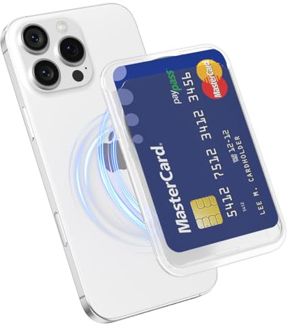 oakxco Magnetic Phone Pocket Stick On, Matte Secure Phone Card Holder Plastic Compatible with Magsafe, Slim Thin Adhesive Card Holder Sleeve ID Credit Card, Compatible with iPhone Samsung, Clear