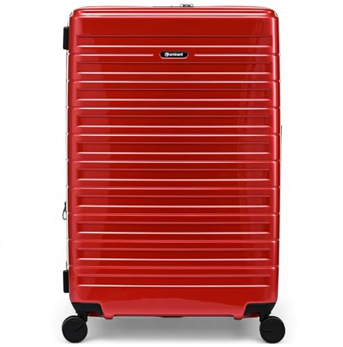 Eminent Voyager Koffer Groß 77x51x30 cm, Erweiterbar, Hartschalenkoffer, 4 Rollen, Leicht, TSA Schloss, 158 cm Gurtmaß, 4,4 kg, 112L, Trolley Reisekoffer Rollkoffer Aufgabegepäck Rot