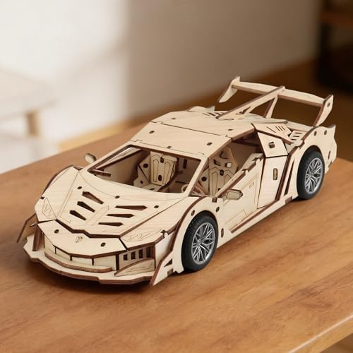 Foyucool 3D Wooden Puzzles for Adults, Mechanical Car Model Kits to Build