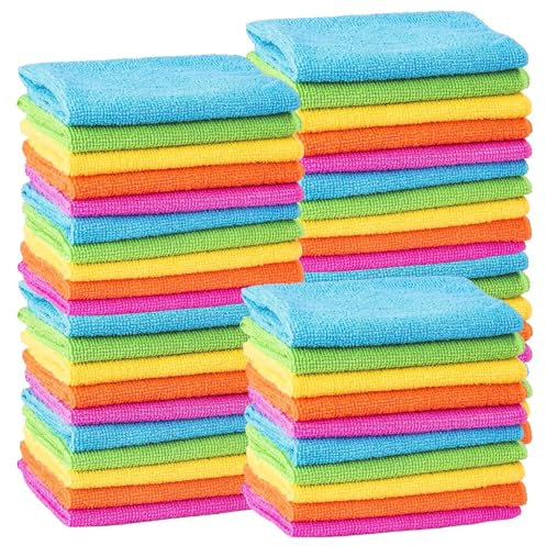 MTS Pack of 50 Microfibre Cleaning Cloths Dusters Car Bathroom Polish Towels, Size 30 x 30 cm, Multi-coloured, Reusable, Lint Free, Washable Dusters