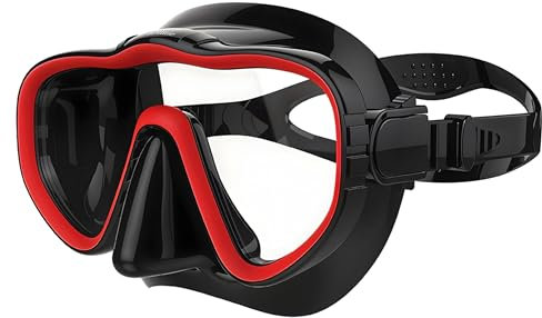 Kraken Aquatics Schnorchel Tauchmaske mit Silikonrock und Gurt zum Tauchen, Schnorcheln und Freitauchen | Rot