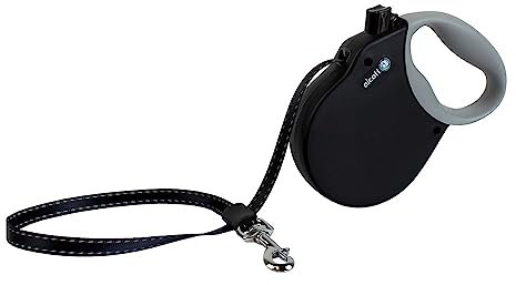 Alcott 5301-RLSHPW Abenteuer Rolleinen für Hunde Gurtleine 5 m lang Reflektstreifen im Gurt mit Soft Grauer Griff M schwarz, 30 kg