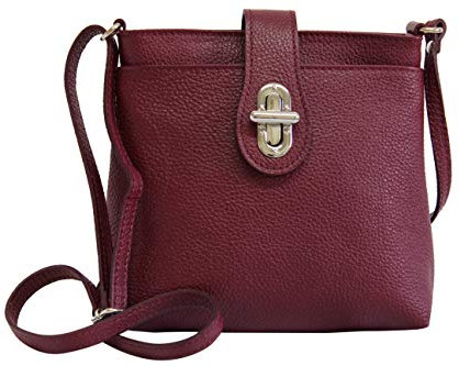 AMBRA Moda Damen echt Ledertasche Handtasche Schultertasche Umhängtasche Citybag Girl Crossover GL007 (Bordeaux)