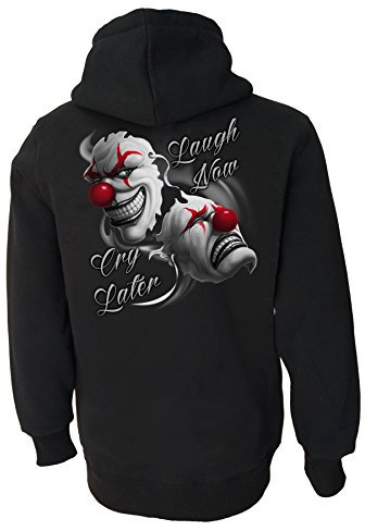 Darkside Laugh Now Cry Later Clowns Kapuze aus echtem Fleece gefüttert mit Reißverschluss, Schwarz , X-Large