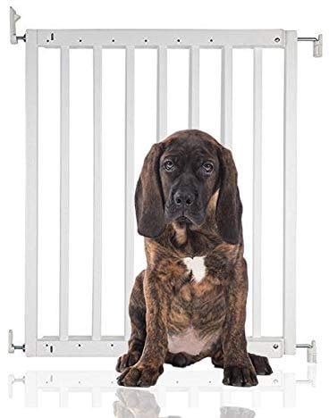 Bettacare Chunky Wooden Screw Fit Dog Gate, 63.5cm - 105.5cm, White, Wooden Dog Gate Gate, Screw Fit Pet Stair Gate, Puppy Gate, Stylish and Practical Safety Barrier