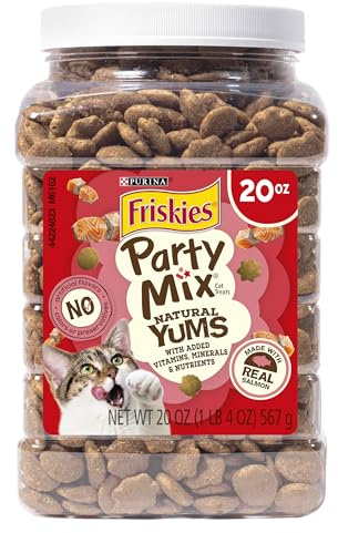 Purina Friskies Natural Cat Treats Party Mix Natural Yums With Real Salmon and Added Vitamins, Minerals and Nutrients - 20 Oz. Canister
