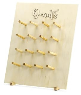 PartyDeco Aufsteller aus Holz 45x55cm - Donuts Ständer mit 16 Haken - Donut Bagel Brezel Wall - Deko Holzständer Hochzeit Geburtstag Babyparty - Natur