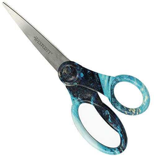 Westcott Schere in Pouring Art- und Marmor-Optik, Universalschere mit Edelstahl-Klingen und Kunststoffgriffen, 20,4 cm, türkis, E-38081 BLUE