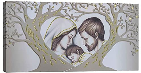oggettando QUADRO albero della vita sacra famiglia Arredo soggiorno salotto camera da letto cucina ufficio bar ristorante Regalo utili, originali ed economici (Gold, 120x60cm)