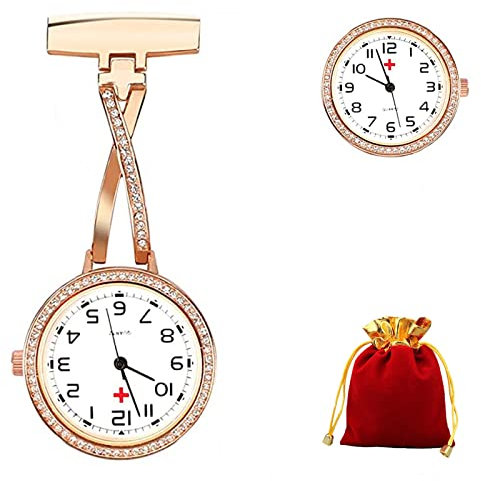 Tiong Damen Krankenschwester Fob Uhr Klassische Roségold Clip Brosche Uhr, Frauen Arzt Krankenschwester Blume Taschenuhr, Nurse-001-rose
