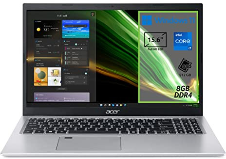 Acer Aspire 5 A515-56-73CR PC Portatile, Notebook con Processore Intel Core i7-1165G7, RAM 8 GB DDR4, 512 GB PCIe NVMe SSD, Display 15.6 FHD LED LCD, Scheda Grafica Intel Iris Xe, Windows 11 Home