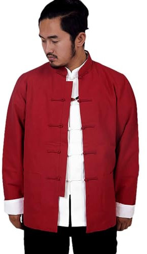 G-LIKE Chinesische Kampfkunst Herren Jacke – Traditionelle Uniform Oberbekleidung für Kampfsport Kung Fu Tai Chi Wushu Männer Frauen Kostüm Tang Stil Langarm Kleidung - Baumwolle (Rot, S)