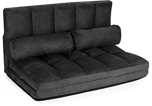 RELAX4LIFE Schlafsofa mit Bettfunktion, Schlafsessel mit 6 Stufen Verstellbarer Rückenlehne, Bodensofa inkl. 2 Kissen, 3 in 1 Klappsofa, belastbar bis zu 150 kg, für Wohnzimmer Schlafzimmer(Black)