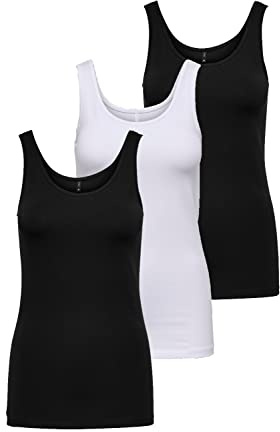 ONLY Damen 3er-Pack Basic Tank-Top Oberteil Verschiedene Träger Shirt Unterhemd, Farbe:weiß/schw., Größe:M