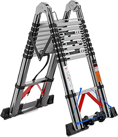 Telescopic Ladder 30 FT Aluminum Telescoping Ladder, One-Button Retraction Extension Ladder, Collapsible Ladder with Spring Loaded Locking Mechanism for Roof Multi Purpose Extendable Loft Ladder Max 1